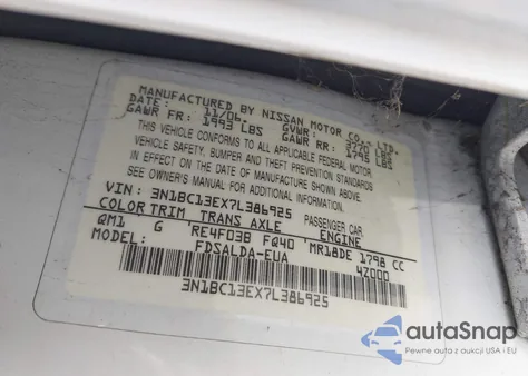 2007 Nissan Versa 1.8S z USA, uszkodzony, nr VIN 3N1BC13EX7L386925
